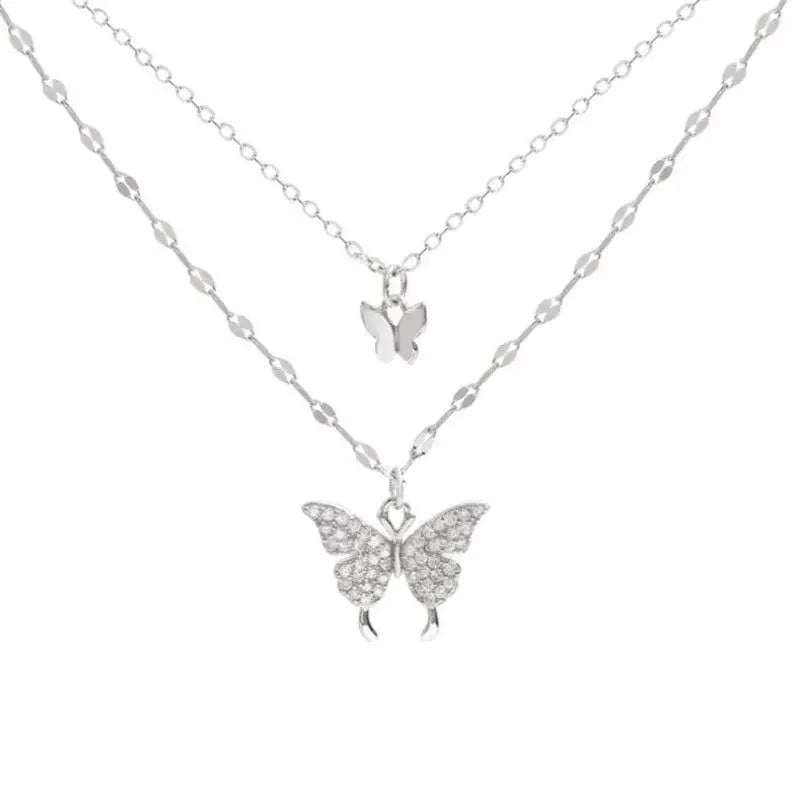 1 Women's Lats Sparkling Double Layer Butterfly Necklace Exquisite Double Layer Collar Chain Jewelry Banquet Party Holiday Gift 