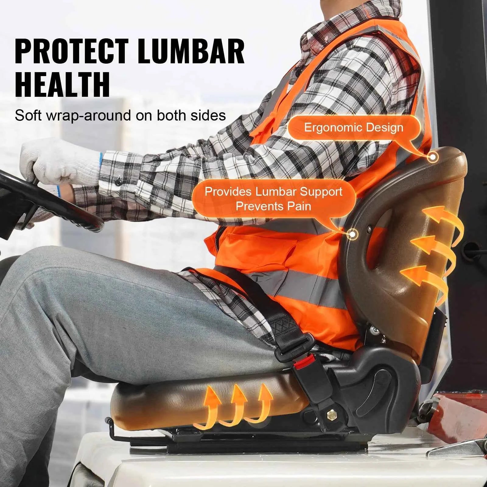 VEVOR Universal Forklift Seat Tractor Seat Wrap-around with Adjustable Angle Back Micro Switch and Seatbelt for Tractor Loader