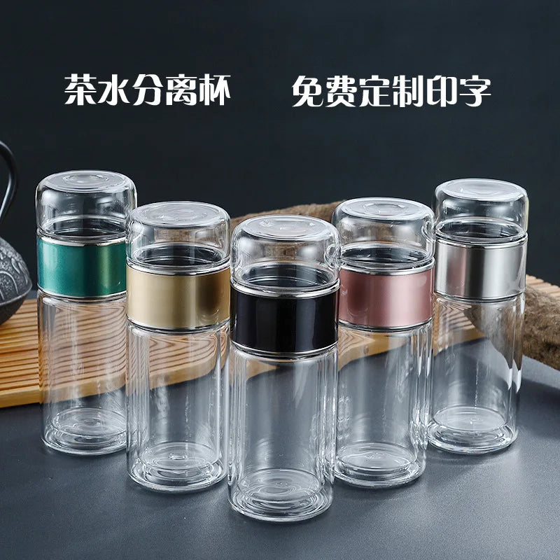Double Layer Borosilicate Glass Tea Bottle with Filter