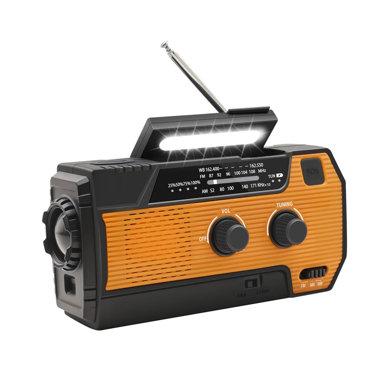  AM/FM rádio so solárnym napájaním a ručným dobíjaním