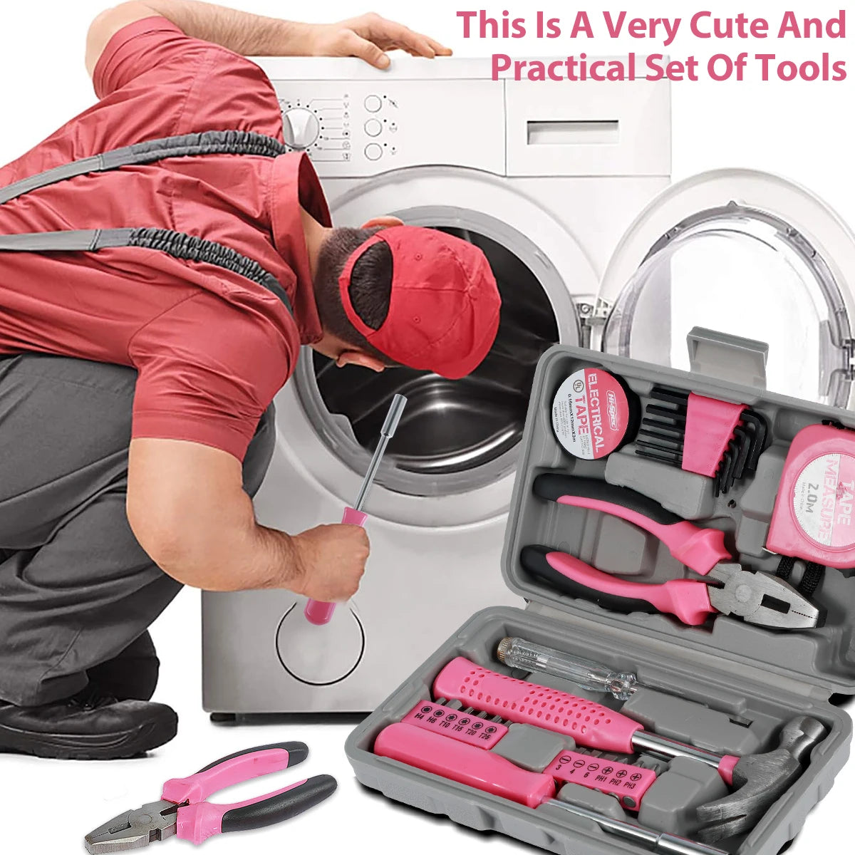 Kit di Attrezzi per Riparazioni Domestiche da 13/24 Pezzi Set Multiuso Rosa per Casa con Custodia per Ripostiglio Martello e Chiave a Brugola Resistenti