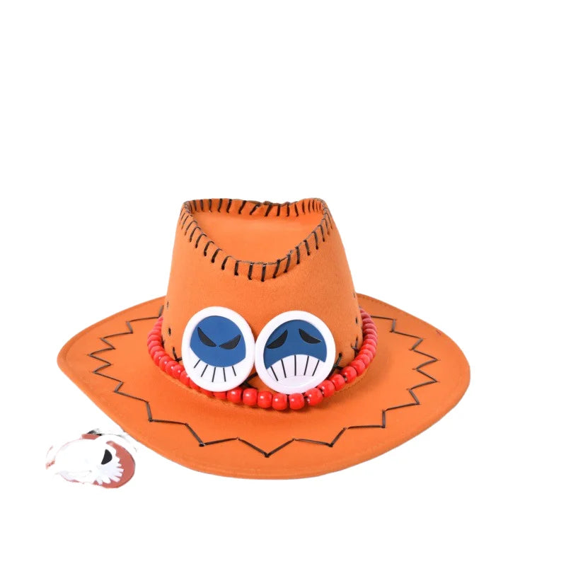 New Arrival Anime Ace Cosplay Hats Unisex Luffy Ace Orange Cowboy Cap for Kids Adult Halloween Carnival Cosplay Accessories 