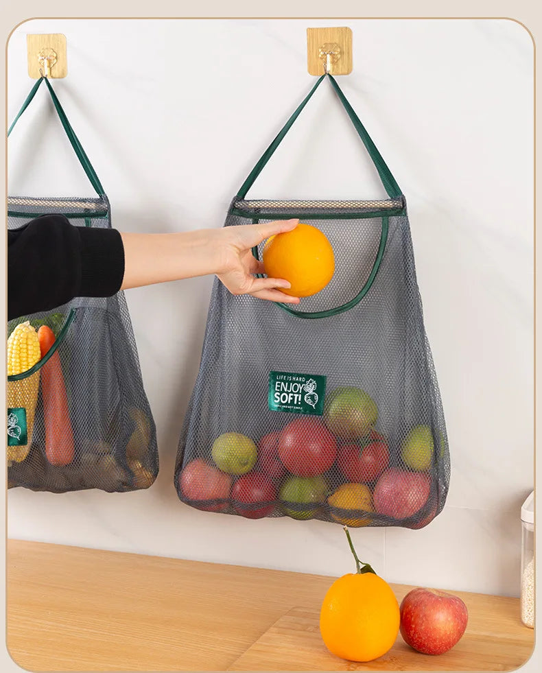 Reusable Storage Bags Kitchen Hanging Mesh Bag Home Fruit And Vegetable Storage Net Bag For Ginger Garlic Potatoes Onions 