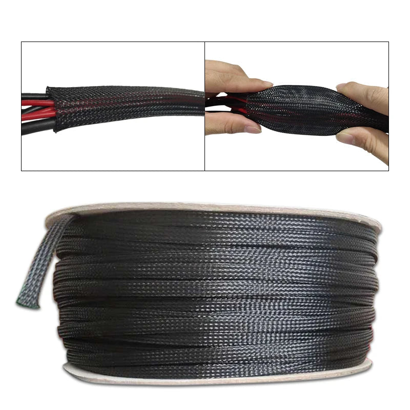 Dropship 1/5/10/50/M Black Insulated Braid Sleeving 4/6/8/10/12/14/20/25mm Tight PET Wire Cable Gland Protection Cable Sleeve 