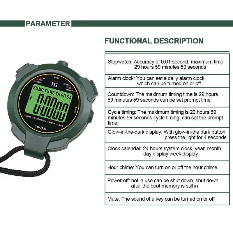 YS-728L Digital Stopwatch with Countdown and Backlight