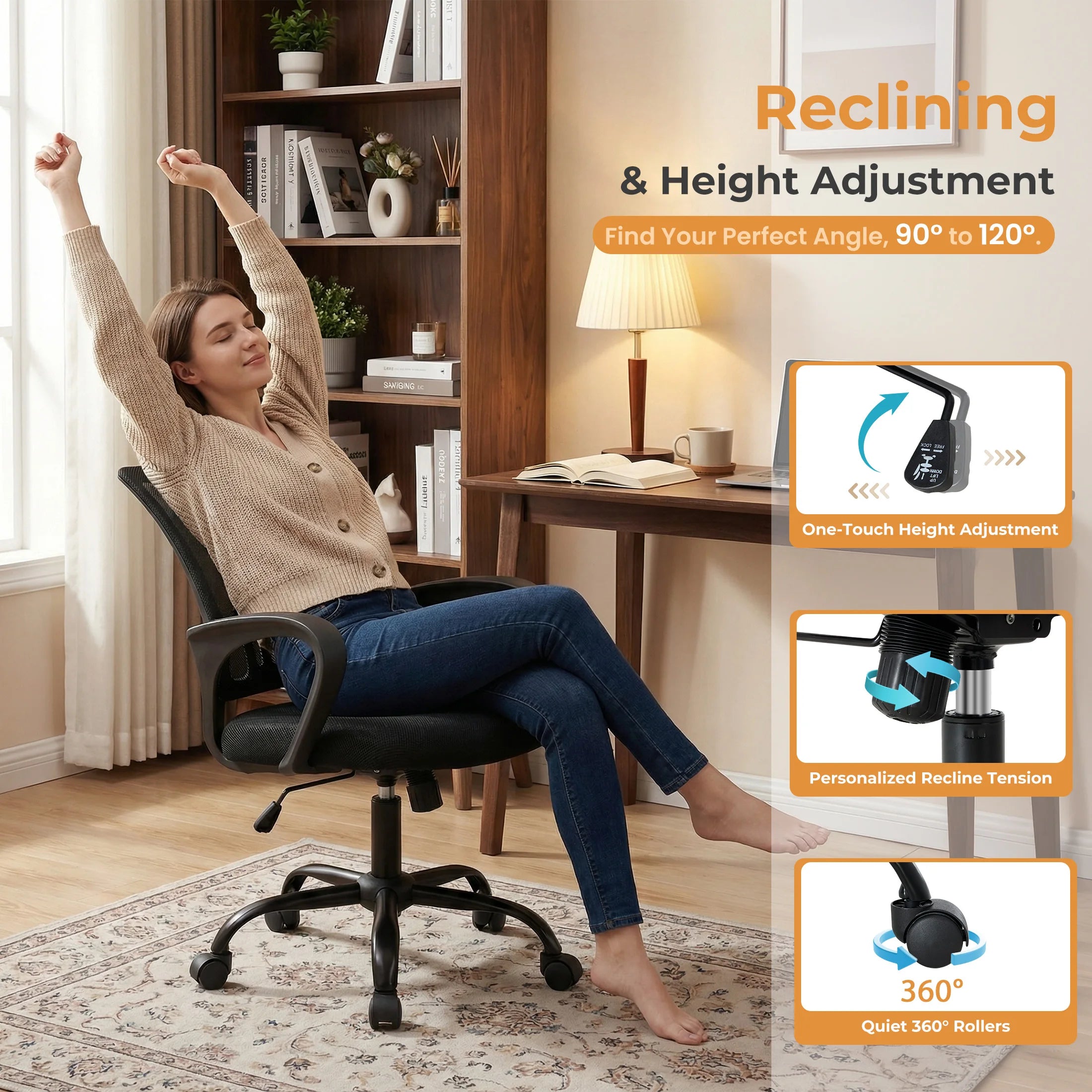 Ergonomic Mesh Office Chair with Lumbar Support & Adjustable Height