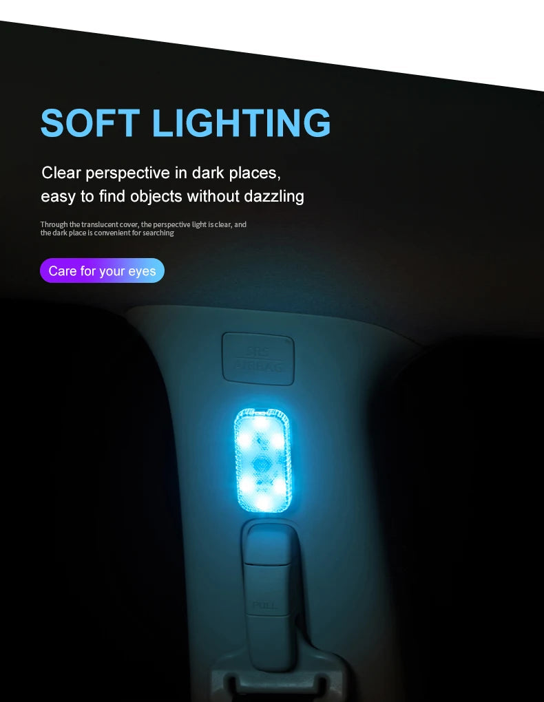 LED Touch Light Mini Wireless Car Interior Lighting Auto Roof Ceiling Reading Lamp for Trunk Storage Box USB Charging 