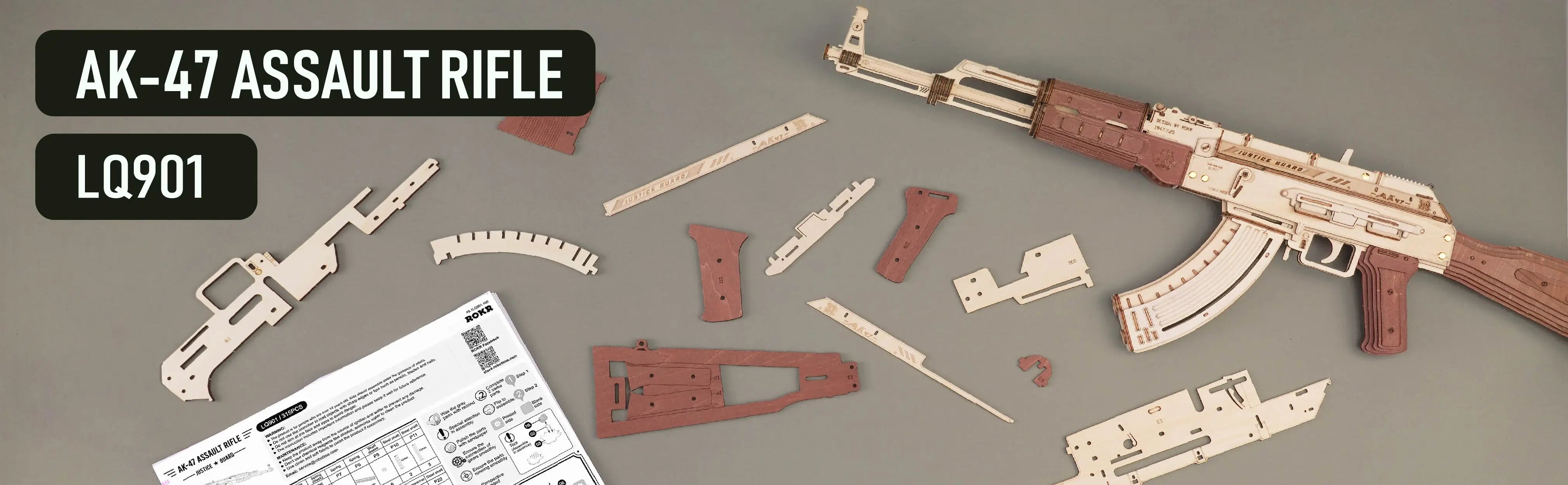 Robotime Rokr AK47 3D Wooden Puzzle Building Toy, 315 Pieces