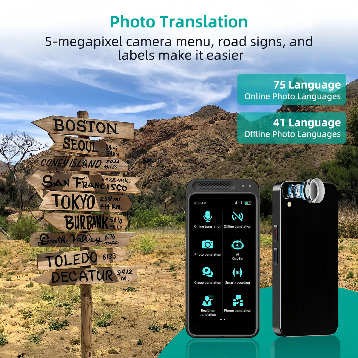 AI Voice translator 139 Languages Real Time translator Offline Photo Translation WiFi Portable translator