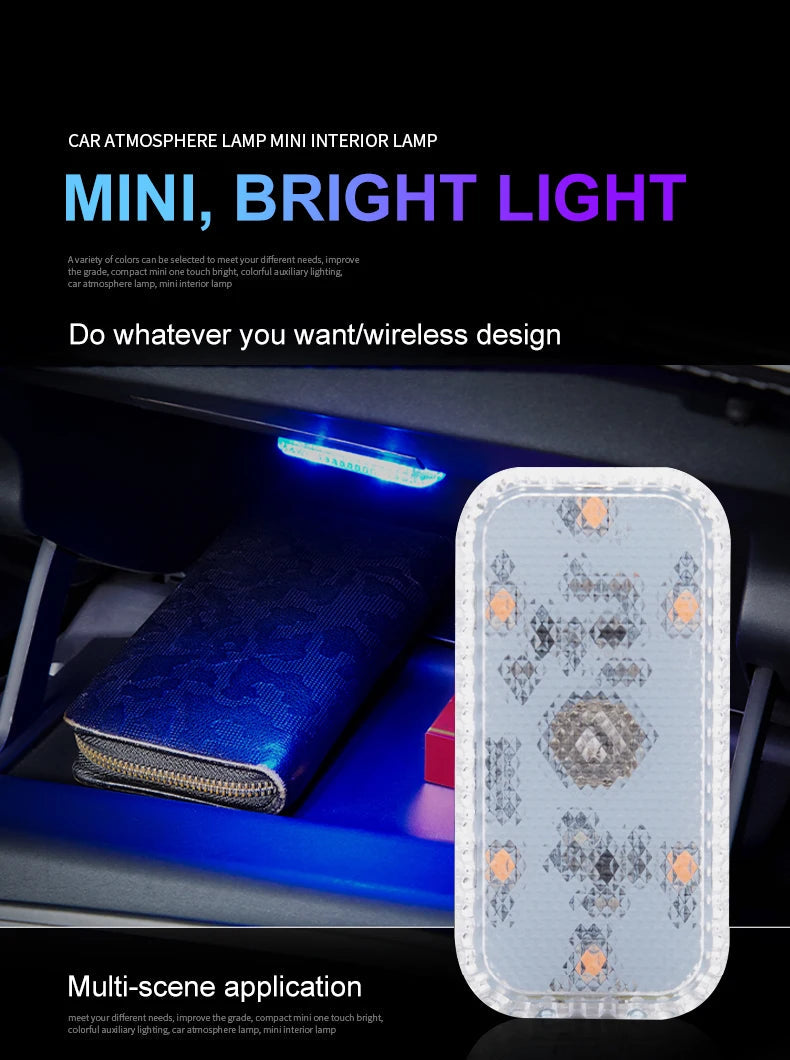 LED Touch Light Mini Wireless Car Interior Lighting Auto Roof Ceiling Reading Lamp for Trunk Storage Box USB Charging 