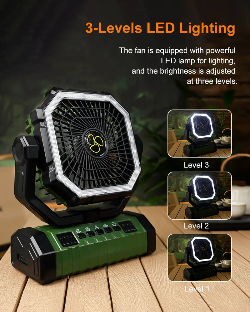 20000mAh Rechargeable Portable Fan with LED Light