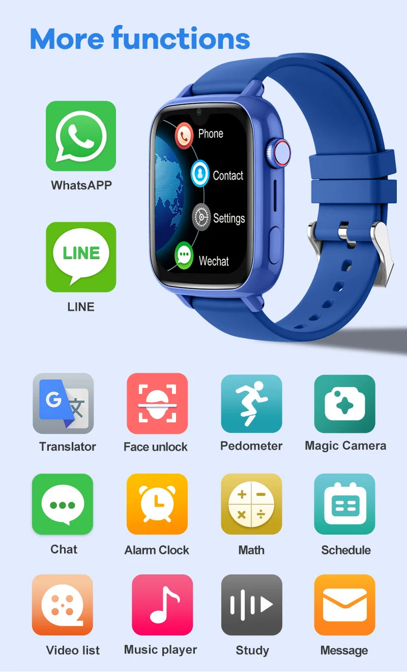 4G Kids GPS Smart Watch with Video Call, SOS, Camera, WiFi and App Download