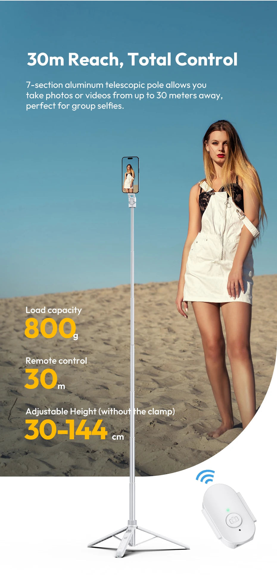 Ulanzi TT88 1.44M Overhead Selfie Stick Phone Tripod with Magnetic Clamp Wireless Remote Extension Tripod for LiveStreaming Vlog 