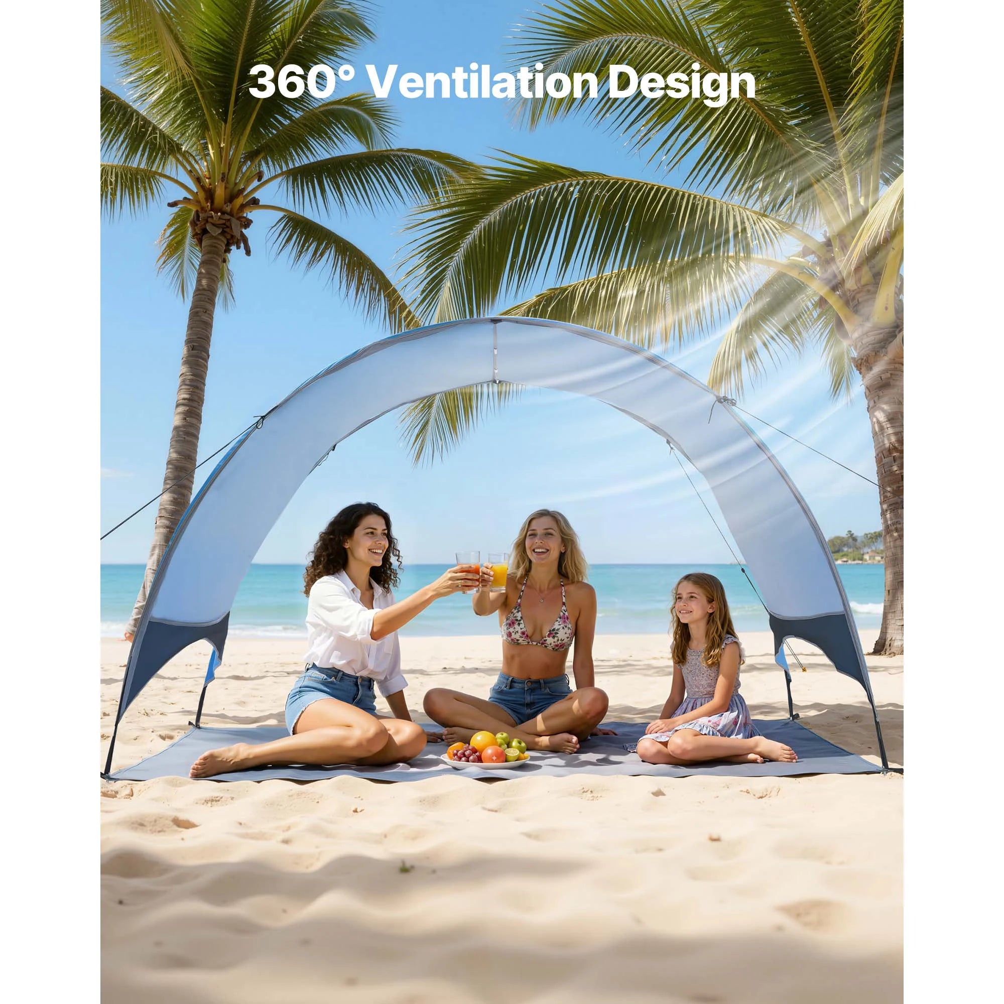 SucceBuy Strandtelt Solskærm til 3/4 person UPF 50+ beskyttelse Portabelt solskærm canopy til camping, fiskeri, udendørs, picnic