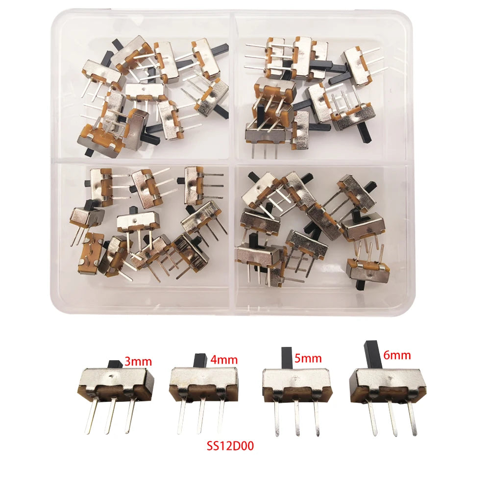 Conjunto de interruptores deslizantes SPDT em miniatura, 5 tipos