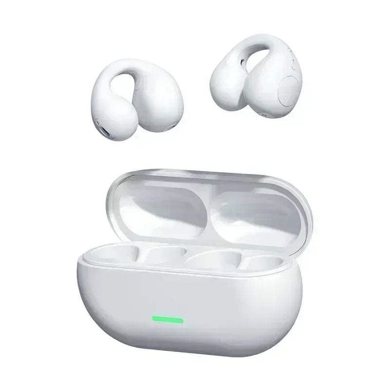 Bluetooth 5.3 Open-Ear Clip Earbuds with Multipoint and Charging Case