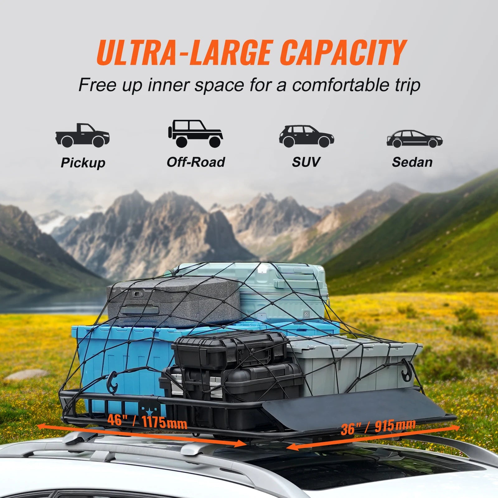 Roof Rack Cargo Basket 200lb Heavy-Duty Rooftop Carrier