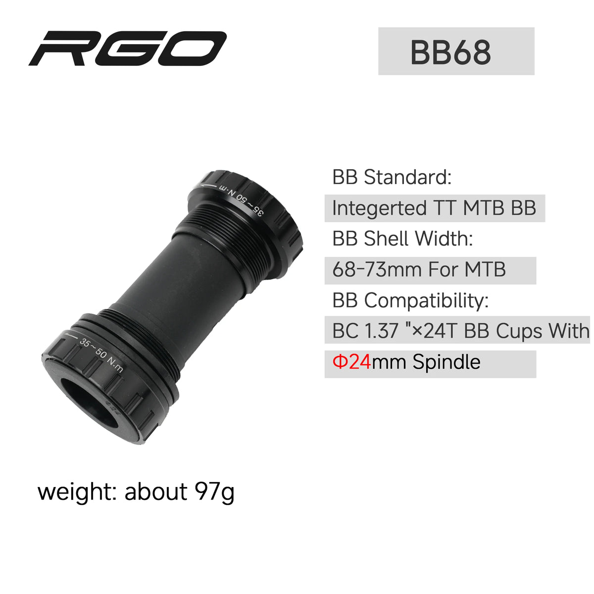 BSA 68 Bottom Bracket in Alloy, 24 mm Spindle, Threaded Cups