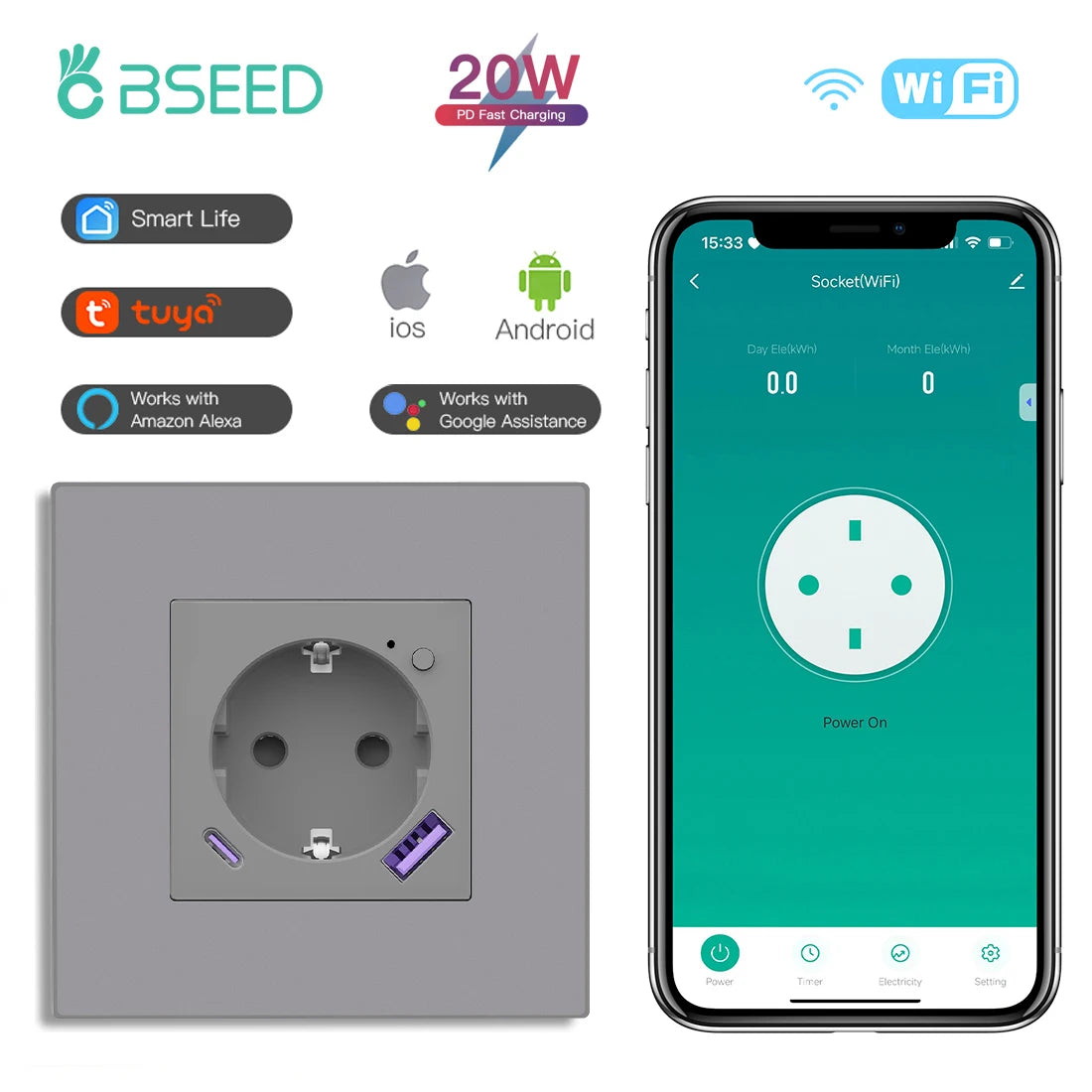 Wi-Fi Wall Socket with USB-C Charging - Options