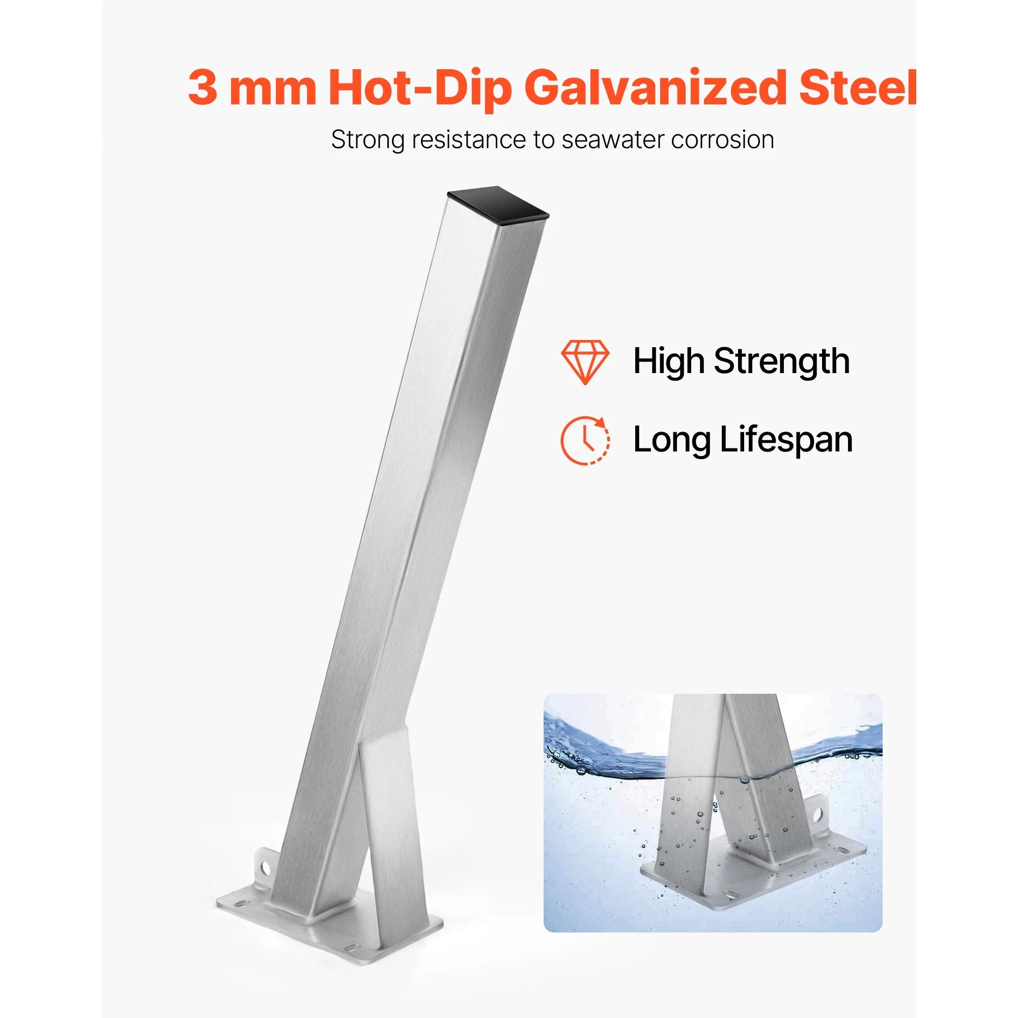 Boat Trailer Winch Stand 3x3x34in Galvanized Mount with U-Bolts