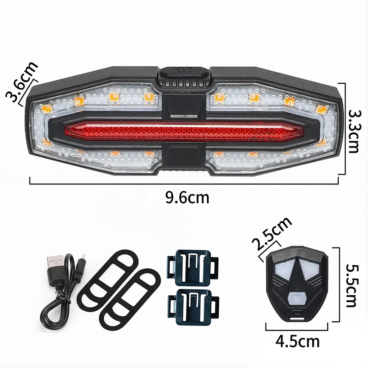 Luz trasera de bicicleta con control remoto y señales de giro
