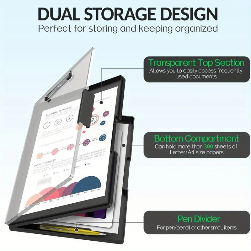 Storage Clipboard with Clear Top Panel and Two Boxes