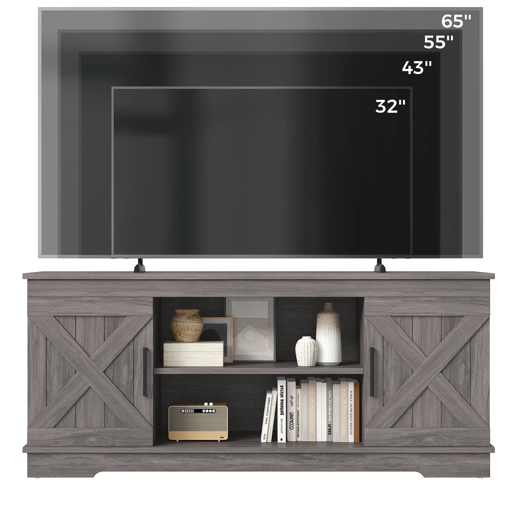 58-Inch Wooden TV Stand with Storage & Power for Up to 65” TVs
