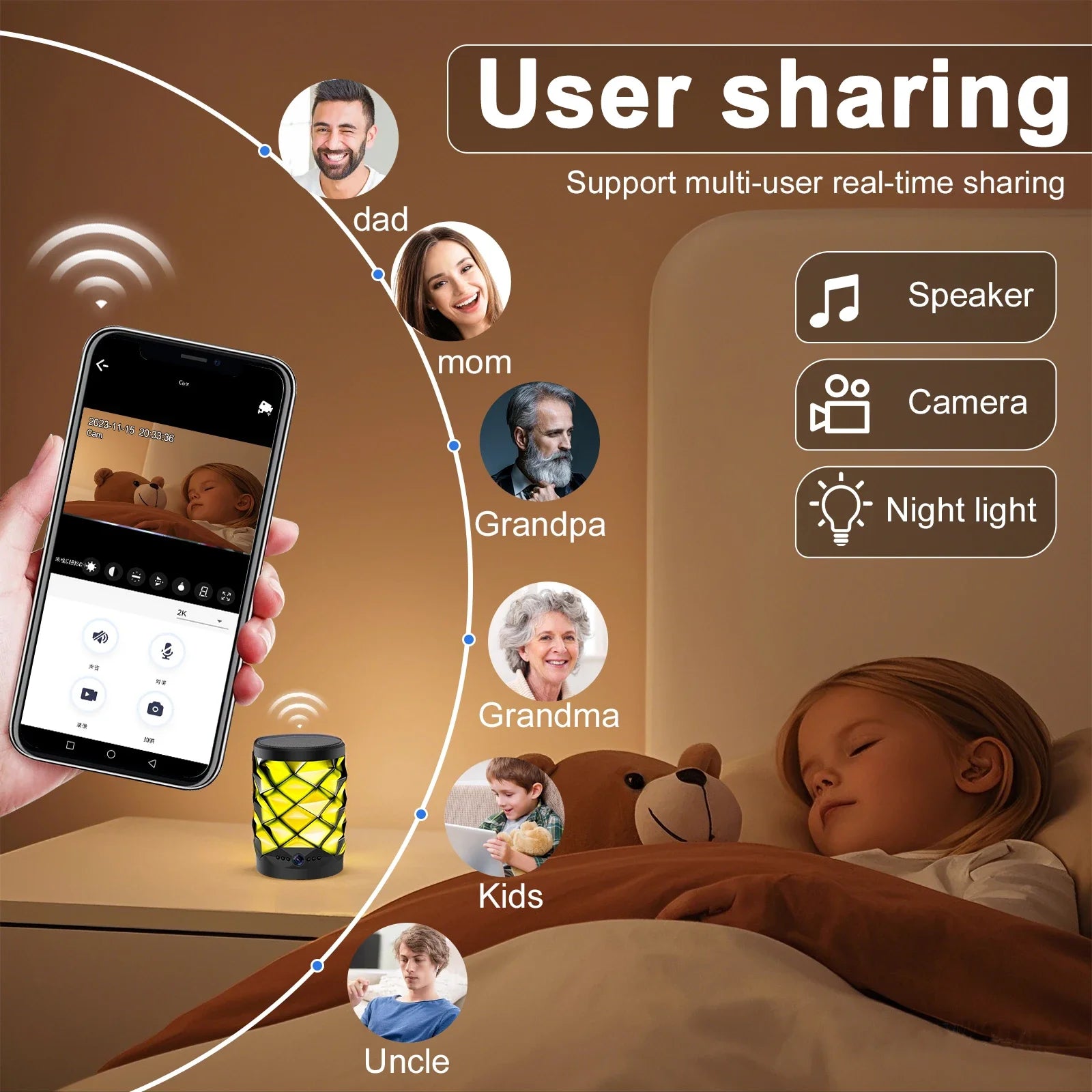 1080P HD Mini WiFi Camera Bluetooth Speaker with Night Vision