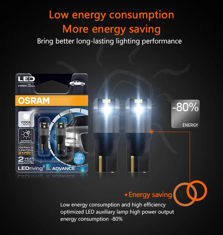 OSRAM LED T10 6000K W5W 194 LEDriving SL Advance 6000K Luz blanca para lectura en coche Luces de puerta Luz interior 12V 1.5W 2980CW, par