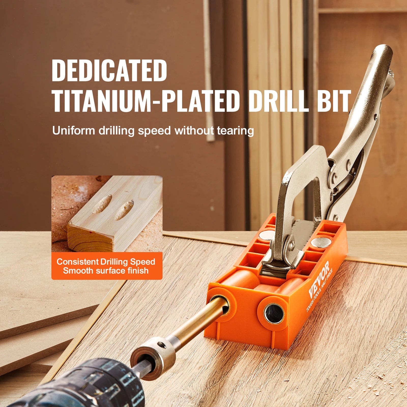 SucceBuy 56 Teile Pocket Hole Jig Mini-Jig Pocket Hole System mit 9" C-Klemmenspannzange, Step-Drill, Schraubenschutzring, Quadrat-Antrieb-Bit