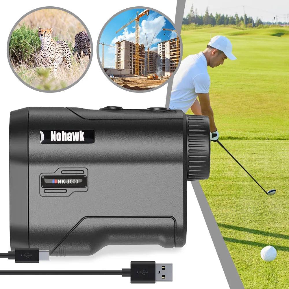 NOHAWK Golf Laser Rangefinder USB Rechargeable with Slope Compensation For Golfer Range Finder Hunting Monocular 
