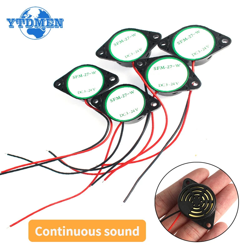 SFM-27 95 dB Continuous Beep Buzzer, 3 to 24 V, Pack of 5