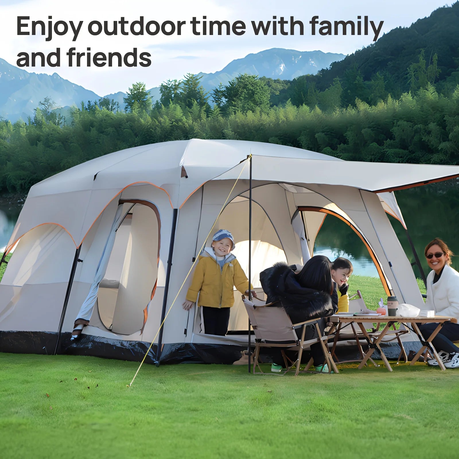3-4 Person Camping Tent with Sun Protection & Mosquito Netting
