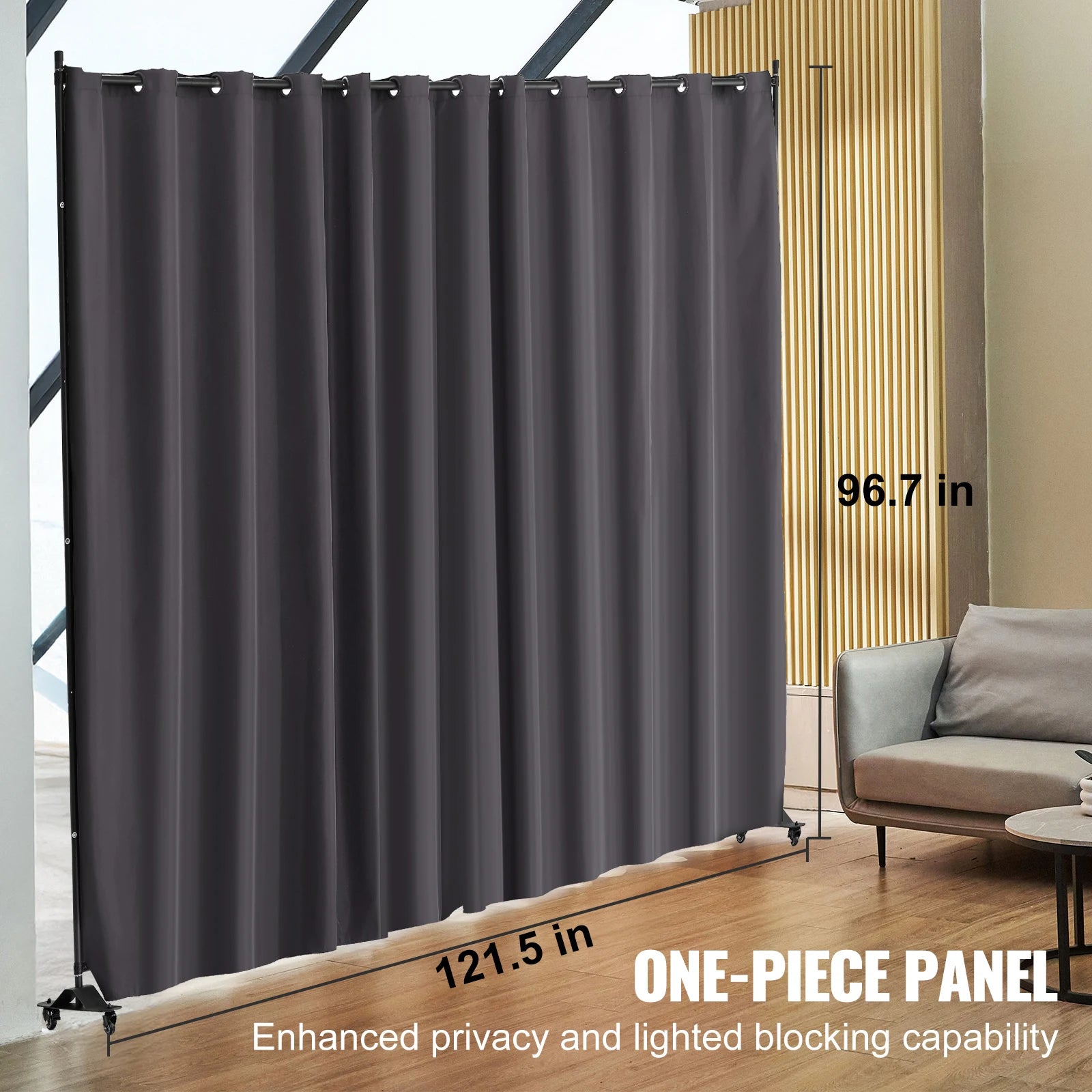 SucceBuy Room Divider Portable Panel Privacy Screen with Wheels Freestanding for Office Bedroom Dining Room Study Gray Decor