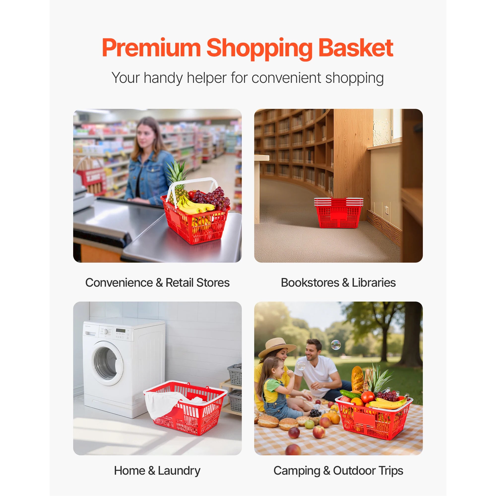 21L Stackable Shopping Baskets with Handles for Stores & Home