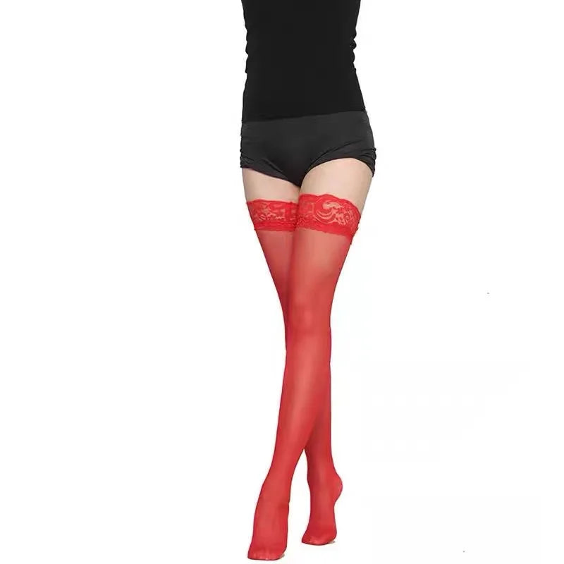 1 Pairs Lace Trim Thigh High Stockings, Smooth Over The Knee Socks, Women's Stockings & Hosiery 