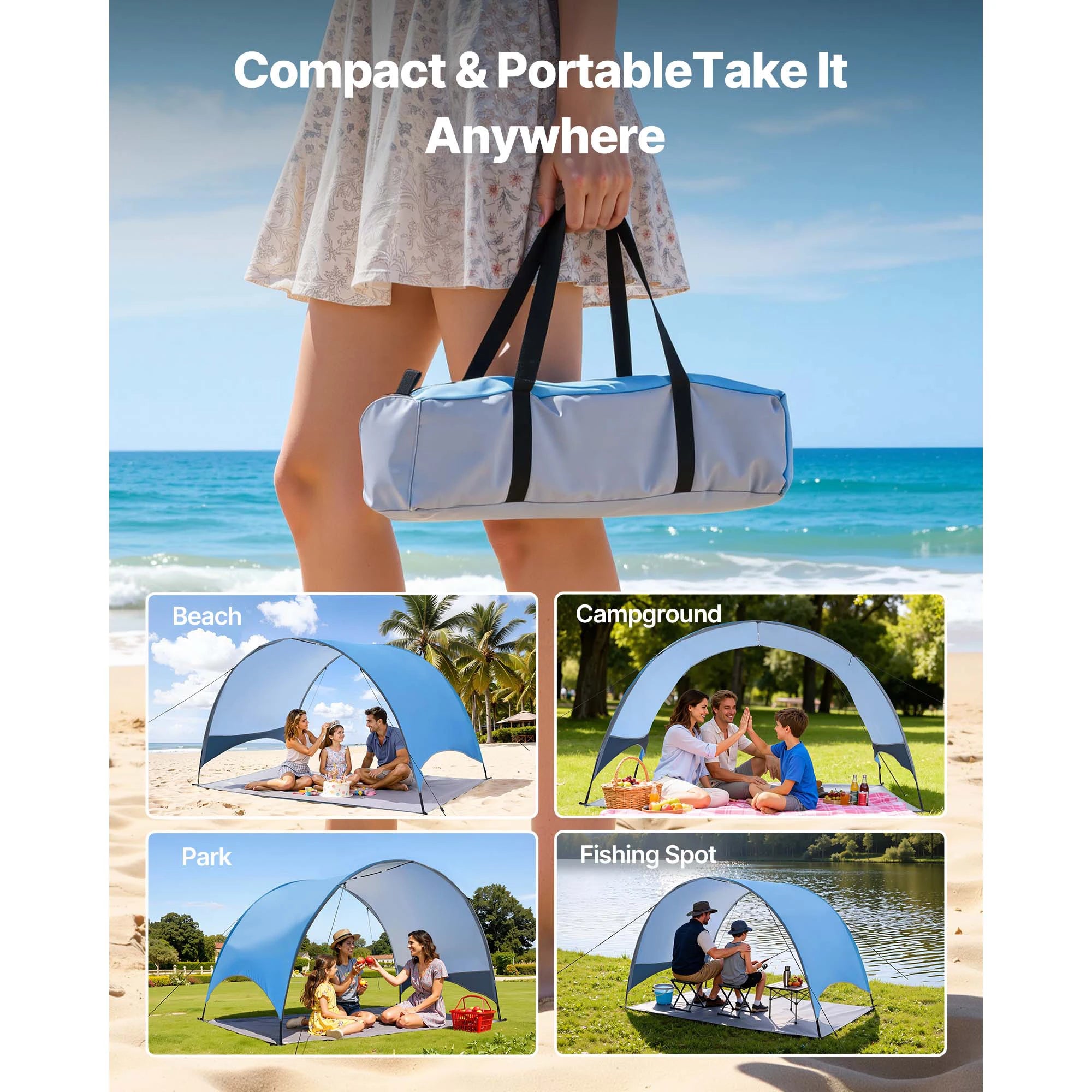 SucceBuy Strandtelt Solskærm til 3/4 person UPF 50+ beskyttelse Portabelt solskærm canopy til camping, fiskeri, udendørs, picnic