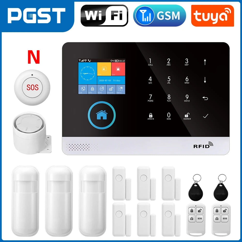 PGST 103 2.4 inch Screen 4G 2G WIFI GSM Home Bulgar Security System for Home 433MHz APP Control RFID Card with PIR Motion 