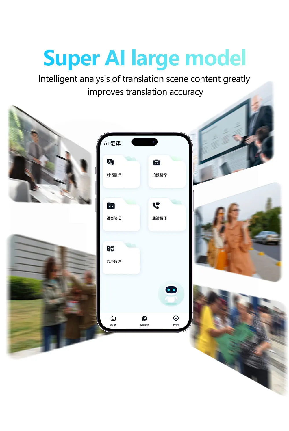 ZNP Ultra-thin AI Voice Translator Instant Professional Portable Wireless Magnetic Foldable Phone Stand 50Hrs Playback ForOffice
