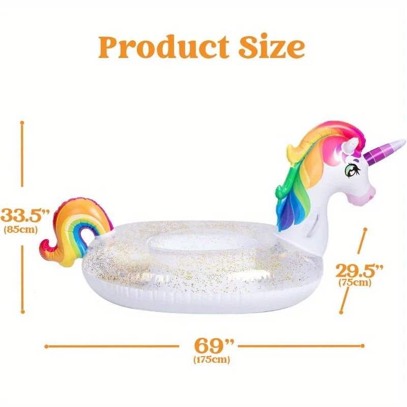 Joyfy Unicorn Pool Float with Glitter and 2 Handles