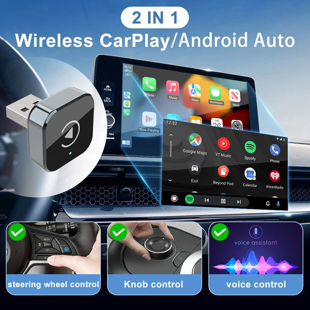 (2026 Ulepszony) Adapter CarPlay bezprzewodowy dla Apple iPhone & Android Mały rozmiar Plug and Play Szybkie i stabilne połączenie Bezprzewodowy