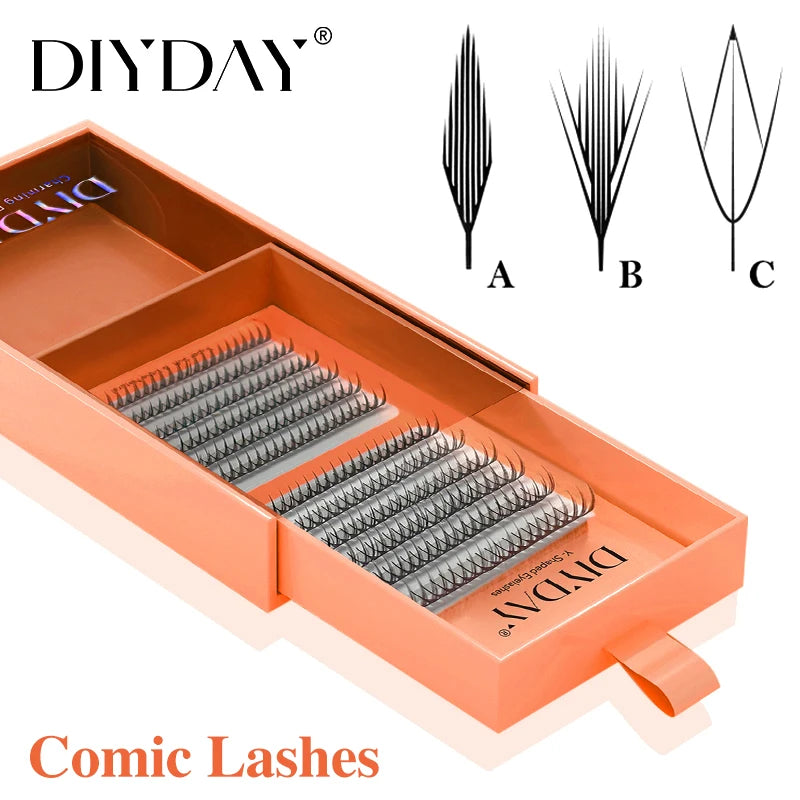 DIYDAY Comic Spire Eyelash Extension Premade Manga False Eyelashes Super Soft Light Feather-Feeling Anime Lashes for Makeup Tool 