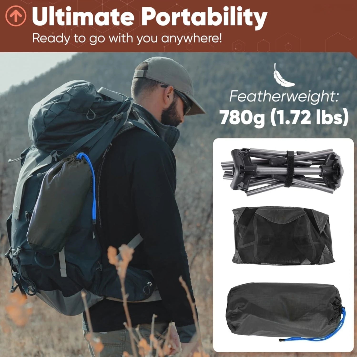 Ultralight Foldable Camping Chair 780g for Hiking and Travel