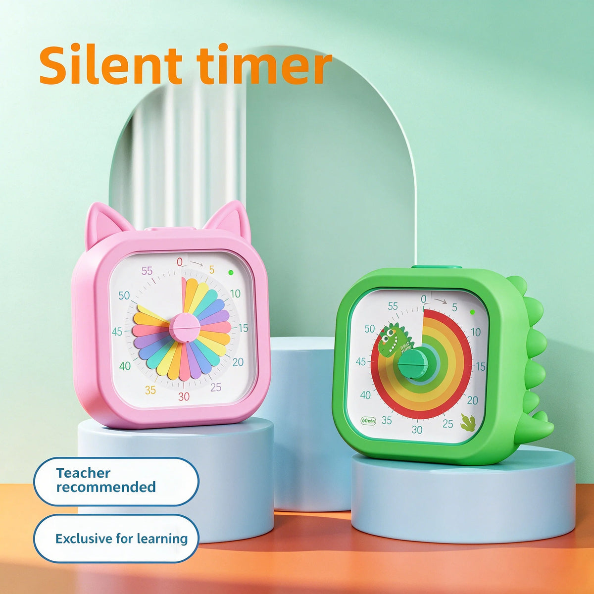 Visual Timer for Kids, 60-Minute Countdown Dial, Pink or Green