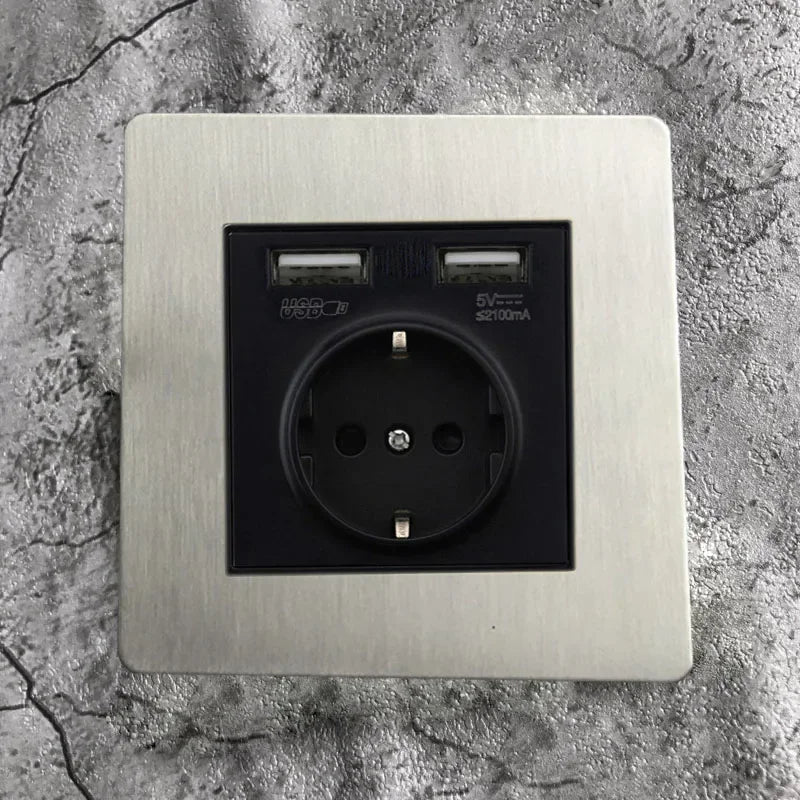 Interruptores de pared, enchufes y accesorios de acero cepillado