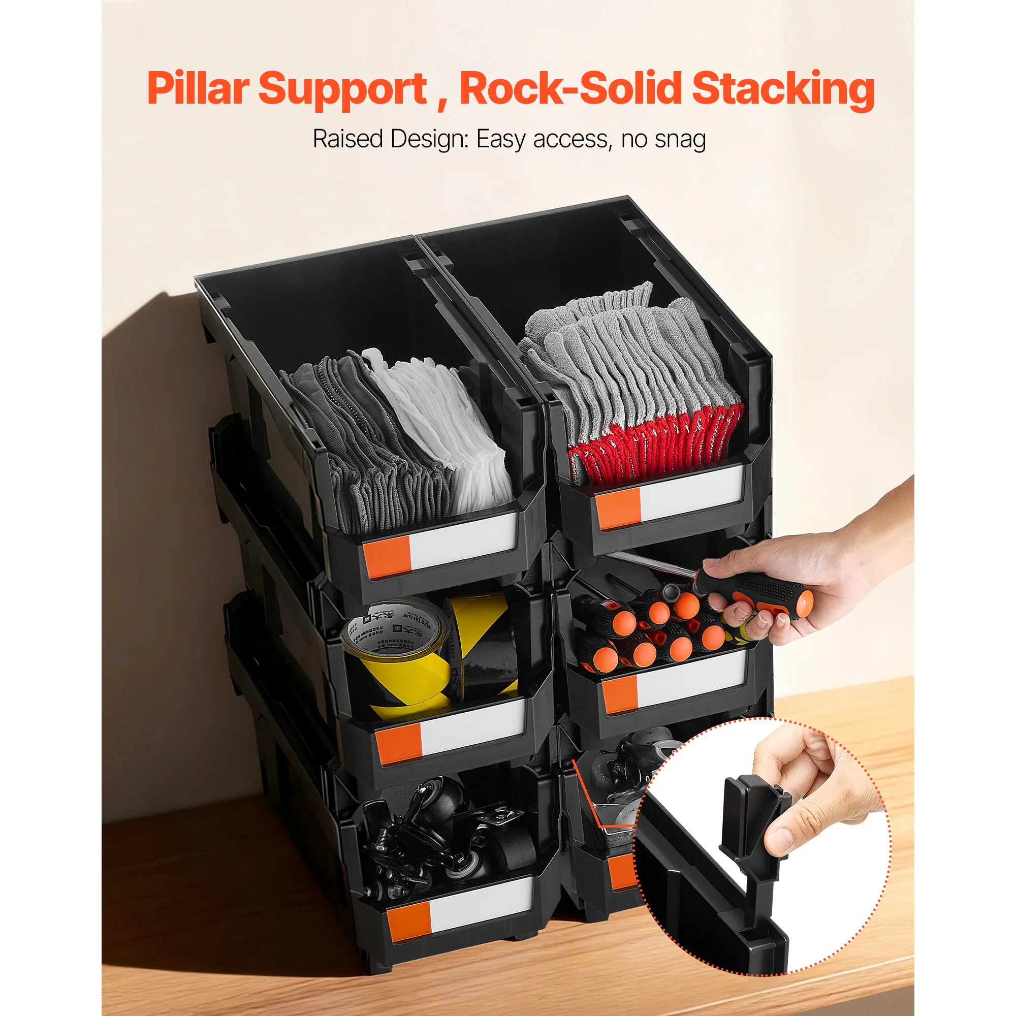 Stackable Storage Bins Set of 6 with Front Access Organizer Boxes