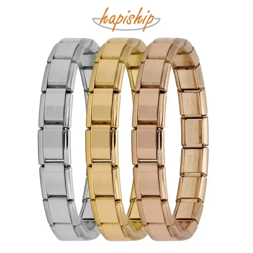 Hapiship New Women's Jewelry 9mm Width Itanlian Elastic Charm Bracelet Fashion Stainless Steel Bangle ST- 