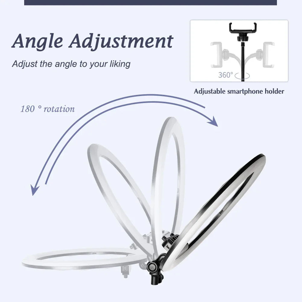 SH 18 Inch Thin Ring Light LED Selfie Video Lamp With Tripod Stand Phone Clip For YouTube Live Light Photography Studio 