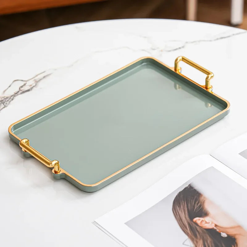 Bandeja rectangular transparente para almacenamiento doméstico