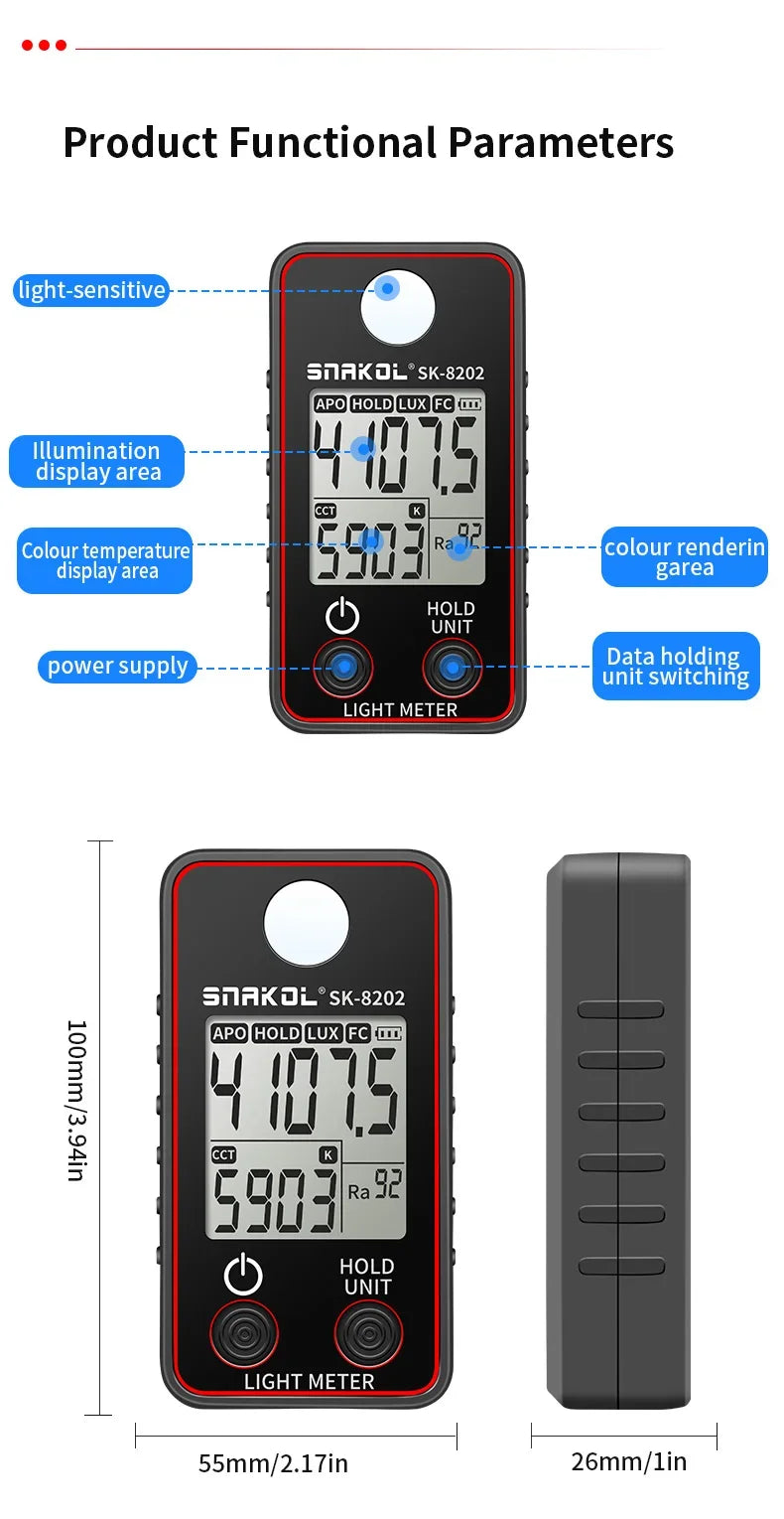 Meter de lumină digital cu opțiuni de model de măsură